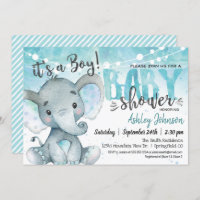 Elephant Baby Shower Boy Invitation