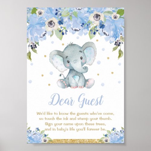 Elephant Baby Shower Boy Thumbprint Guestbook Sign