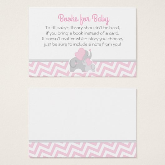 Elephant Baby Shower Bring a Book Card Pink Gray (Front & Back)