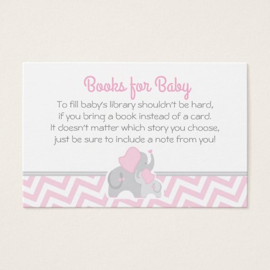 Elephant Baby Shower Bring a Book Card Pink Gray (Front)