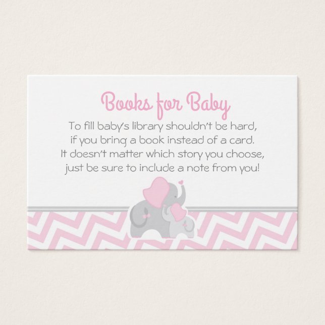 Elephant Baby Shower Bring a Book Card Pink Gray (Front)