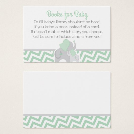 Elephant Baby Shower Bring a Book Mint Green Gray (Front & Back)