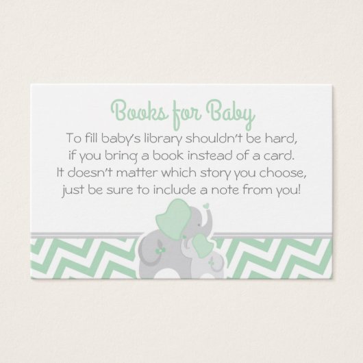 Elephant Baby Shower Bring a Book Mint Green Gray (Front)