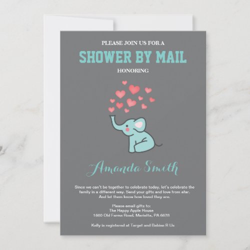 Elephant Baby Shower by Mail Aqua and Gray Invitation