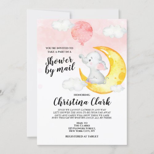 Elephant Baby Shower by Mail Baby Girl Pink Invitation