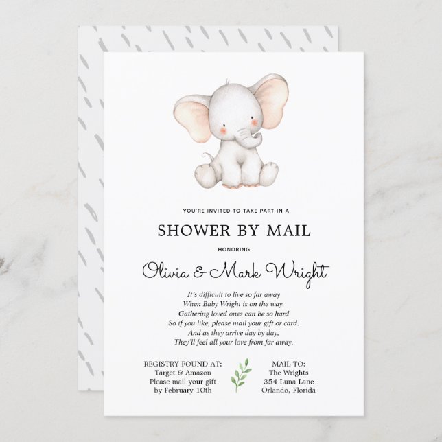 Elephant Baby Shower by Mail Invitation (Front/Back)