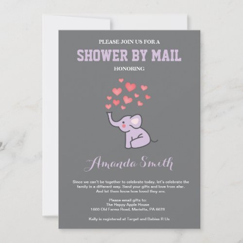 Elephant Baby Shower by Mail Purple and Gray Invitation