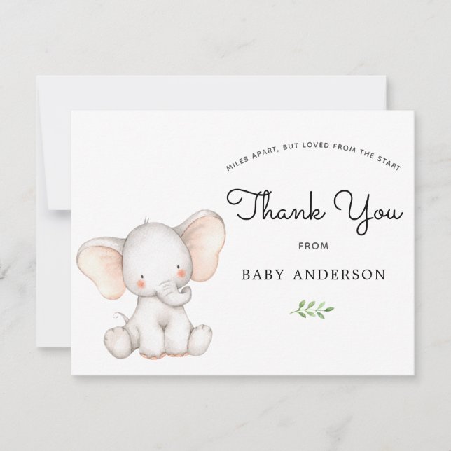 Elephant Baby Shower by Mail Thank You (Front)