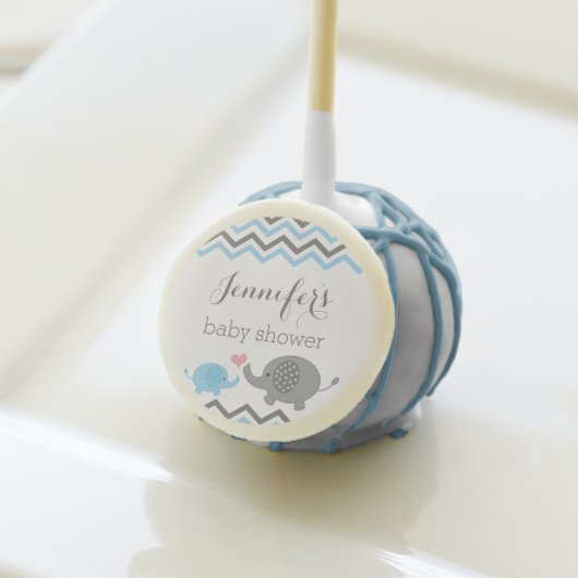 Elephant Baby Shower Cake Pops | Blue Gray Chevron (Front Insitu)