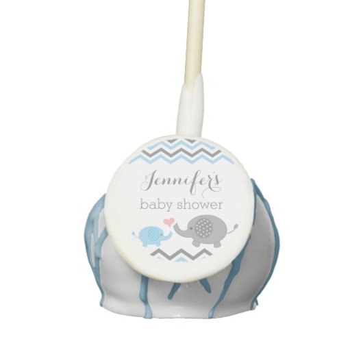 Elephant Baby Shower Cake Pops | Blue Gray Chevron (Front)