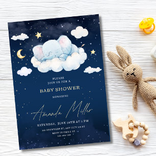 Elephant Baby Shower Celestial Night Sky Moon Boy Invitation