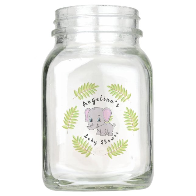Elephant Baby Shower Centerpiece Mason Jar (Front)
