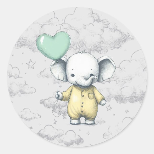 Elephant Baby Shower Classic Round Sticker (Front)