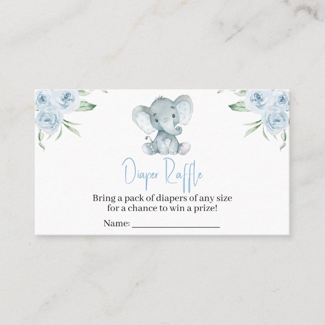 Elephant Baby Shower Diaper Raffle Business Card (Front)