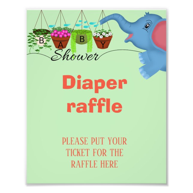 Elephant baby shower diaper raffle sign (Front)