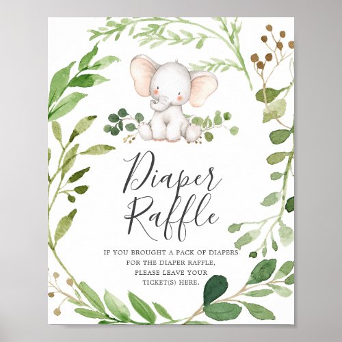 Elephant Baby Shower Diaper Raffle Sign