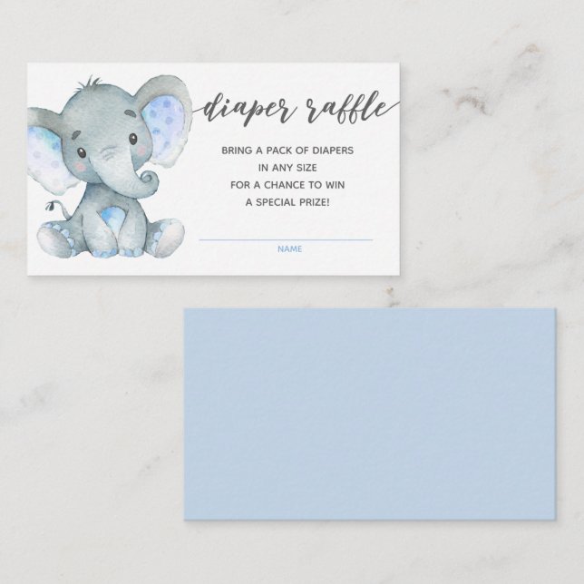 Elephant Baby Shower Diaper Raffle Ticket (Blue) Enclosure Card (Front/Back)