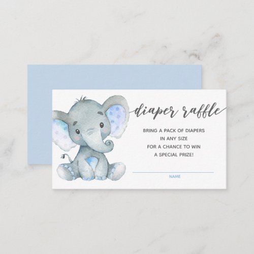 Elephant Baby Shower Diaper Raffle Ticket Blue Enclosure Card
