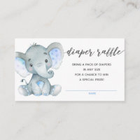 Elephant Baby Shower Diaper Raffle Ticket (Blue) Enclosure Card