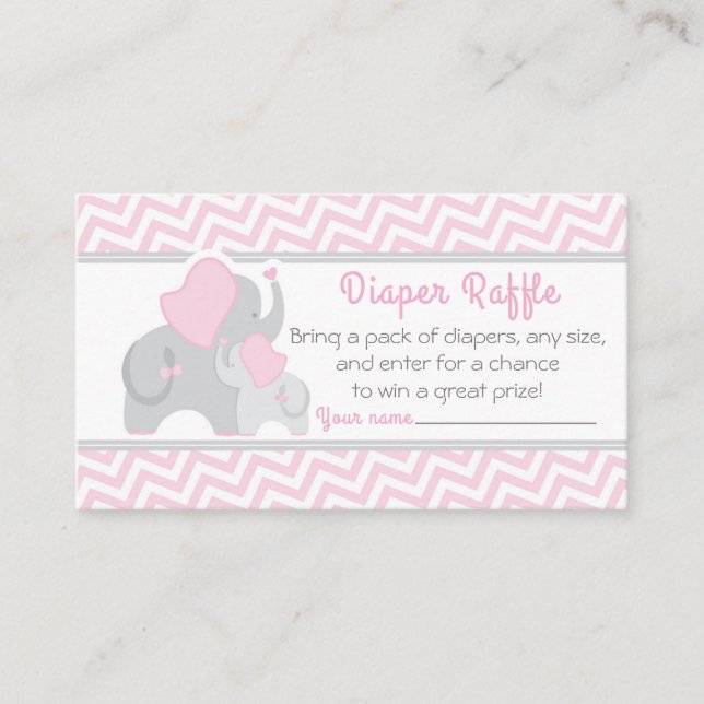 Elephant Baby Shower Diaper Raffle Ticket Pink Enclosure Card (Front)