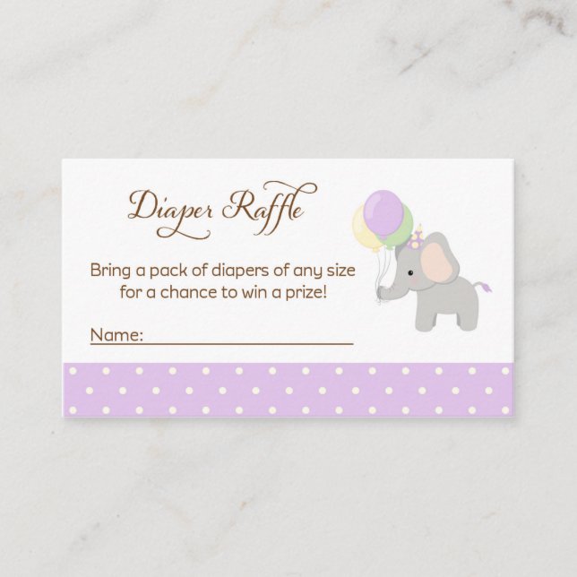 Elephant Baby Shower Diaper Raffle Tickets Enclosure Card (Front)