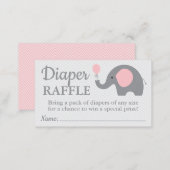 Elephant Baby Shower Diaper Raffle Tickets in Pink Enclosure Card (Front/Back)
