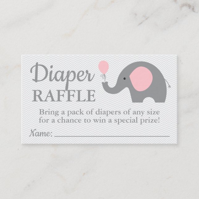 Elephant Baby Shower Diaper Raffle Tickets in Pink Enclosure Card (Front)