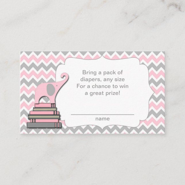 Elephant Baby Shower diaper raffle tickets pink Enclosure Card (Front)