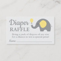 Elephant Baby Shower Diaper Raffle Tickets Yellow Enclosure Card
