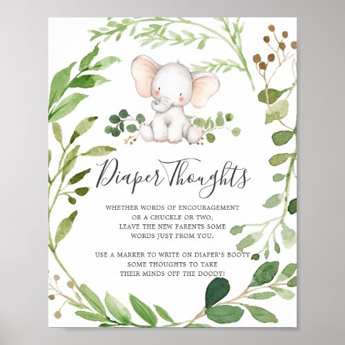 Elephant Baby Shower Diaper Thoughts Sign
