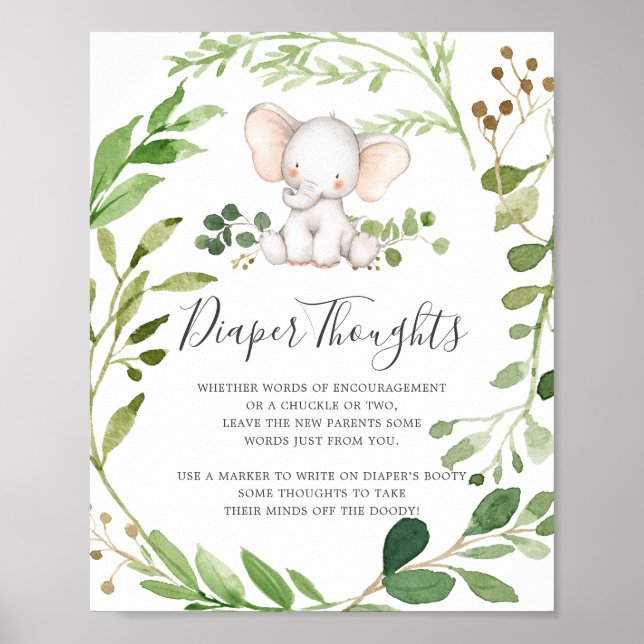 Elephant Baby Shower Diaper Thoughts Sign (Front)