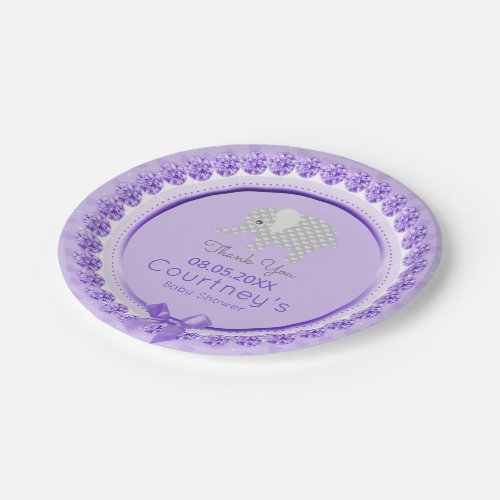 Elephant Baby Shower Elegant Purple Gray Thank You Paper Plates