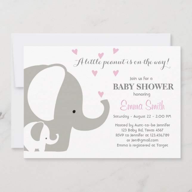 Elephant Baby Shower Elephant invitation Baby Girl (Front)