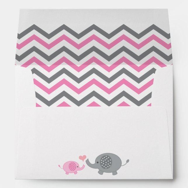 Elephant Baby Shower Envelope Pink Gray Chevron (Back (Bottom))