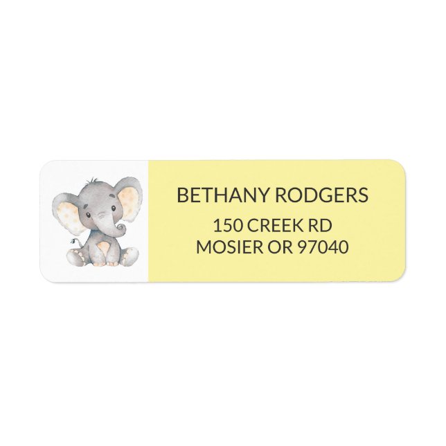 Elephant Baby Shower Envelope Return Address Label (Front)