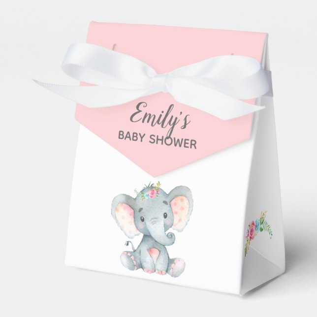 Elephant Baby Shower Favor Box (Girl) (Front Side)