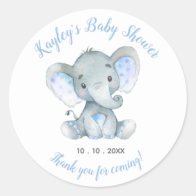 BABY SHOWER BLUE ELEPHANT  PERSONALISED GLOSS PARTY  BAG BOX FAVOUR STICKERS 