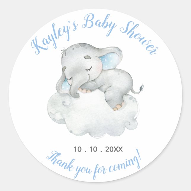 Elephant Baby Shower Favor Sticker Sleeping Dreamy (Front)