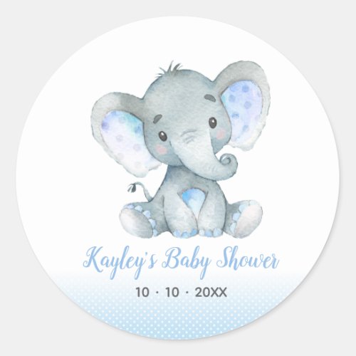 Elephant Baby Shower Favor Stickers for Boys Blue