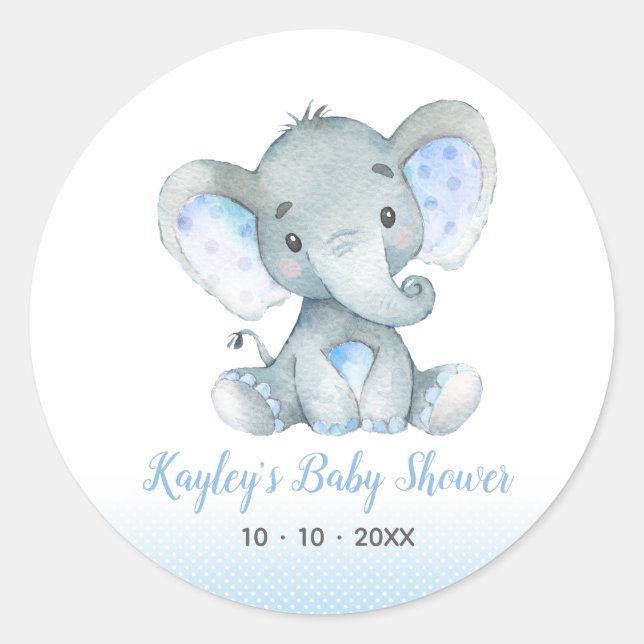 Elephant Baby Shower Favor Stickers for Boys Blue (Front)