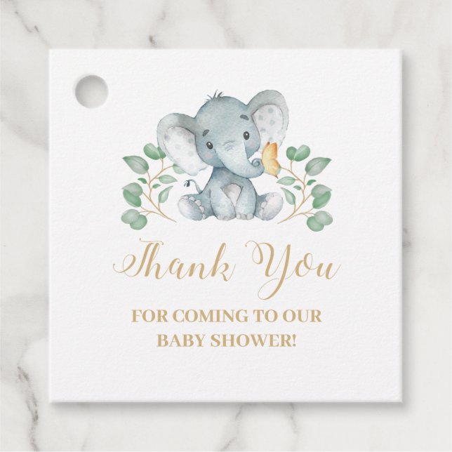 Elephant Baby Shower Favor Tags (Front)