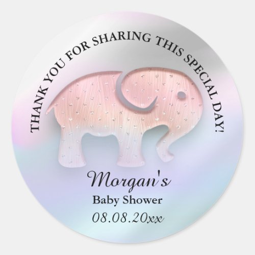 Elephant Baby Shower Favor Thank Holograph Gray Classic Round Sticker