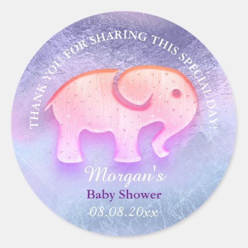 Elephant Baby Shower Favor Thank Holograph Ombre Classic Round Sticker