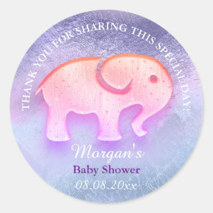 Elephant Baby Shower Favor Thank Holograph Ombre Classic Round Sticker