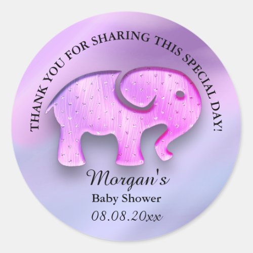 Elephant Baby Shower Favor Thank Holograph Pink Classic Round Sticker