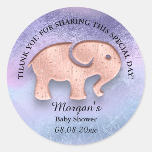 Elephant Baby Shower Favor Thank Holograph Rose Classic Round Sticker