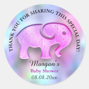 Elephant Baby Shower Favor Thank Holograph VIP Classic Round Sticker