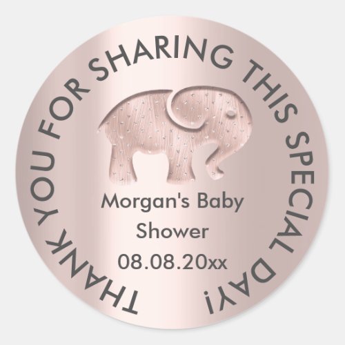 Elephant Baby Shower Favor Thank Modern Blush Classic Round Sticker