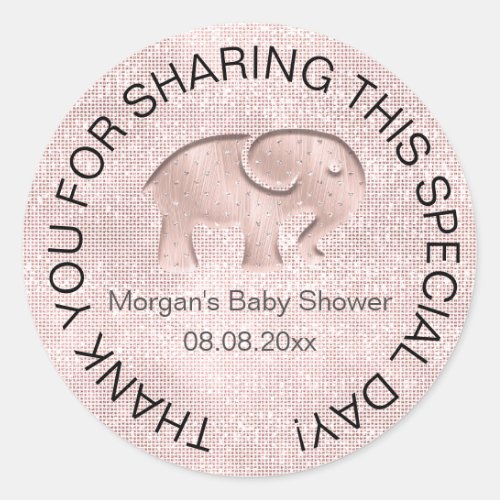 Elephant Baby Shower Favor Thank Modern Rose Classic Round Sticker