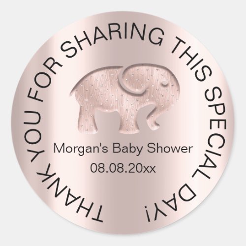 Elephant Baby Shower Favor Thank Modern Rose Classic Round Sticker